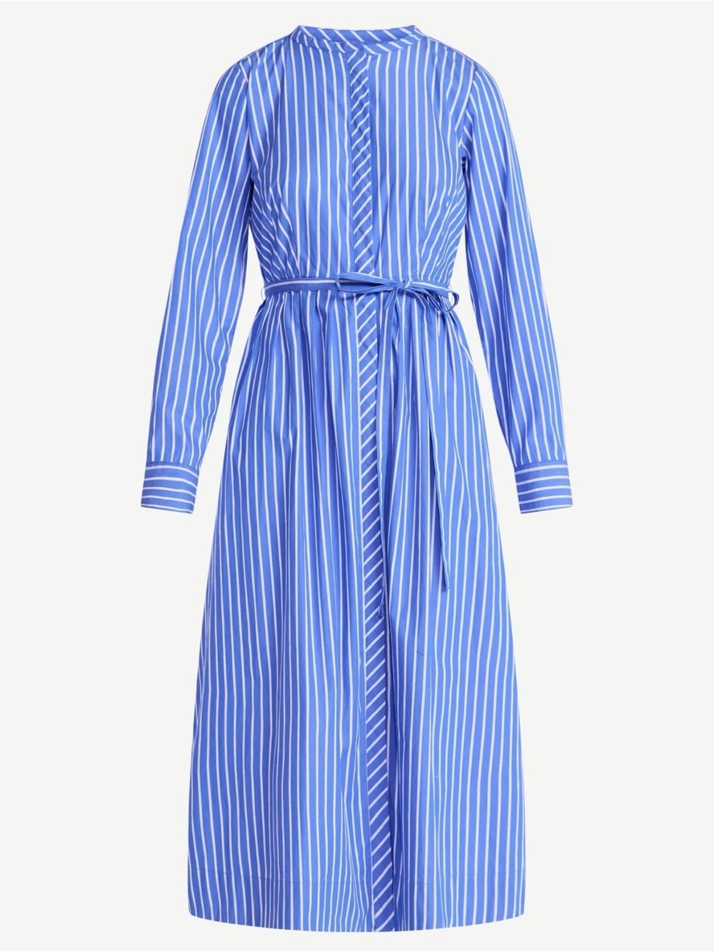 Striped Blue Maxi Shirt Dress with Waist Tie